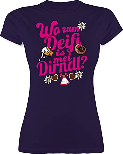 Shirt Damen - Kompatibel mit Oktoberfest - Wo zum Deifi is MEI Dirndl - XXL - Lila - Tshirt Rundhals Trachten Bayern Outfit Frauen t t-Shirts t-Shirt Oberteil Tracht t-schirts trachtenshirt für von Shirtracer