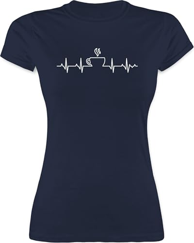 Shirt Damen - Küche - Herzschlag Kaffee - XXL - Navy Blau - kaffeeliebhaber Geschenk koch Coffee Tshirt küchen EKG Funshirts für Frauen Spruch t-Shirt t-Shirts Funshirt tishrtt Shirts Tshirts von Shirtracer
