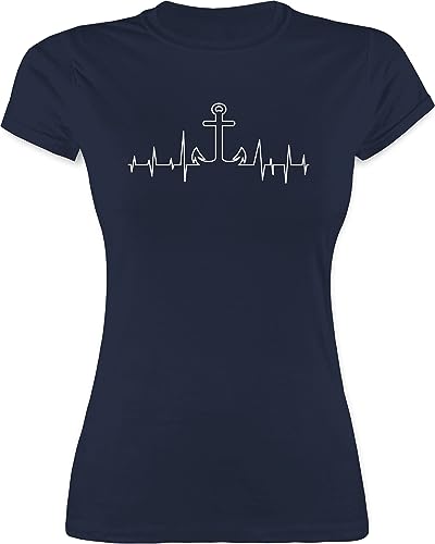 Shirt Damen - Kunst - Anker Herzschlag - L - Navy Blau - Rundhalsshirt ankermotiv Tshirt Frauen maritimer t-Shirts t-schirts t-schirt t-Shirt Shirts Kurzarm t für Funshirts herzlinie Art maritim von Shirtracer