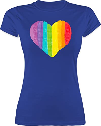 Shirt Damen - LGBTQ Kleidung Pride Flag - Regenbogen Herz - L - Royalblau - Tshirt mädchen mit bunten Herzen Gay t Shirts LGBT t-Shirt t-Shirts Funshirt Oberteile für Oberteil Frauen von Shirtracer