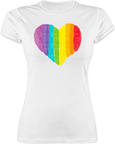 Shirt Damen - LGBTQ Kleidung Pride Flag - Regenbogen Herz - M - Weiß - LGBT Gay t Shirts mit Herzen CSD Oberteile bunten lqbtq t-Shirt lgbtqia Oberteil Lesbian MADL Tshirt Funshirts für Frauen von Shirtracer