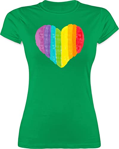 Shirt Damen - LGBTQ Kleidung Pride Flag - Regenbogen Herz - S - Grün - regenbogenshirt Outfit LGBT Gay Funshirts für Frauen t-Shirt CSD Tshirt t mit bunten Herzen Lesbian Funshirt Oberteil lqbtq von Shirtracer