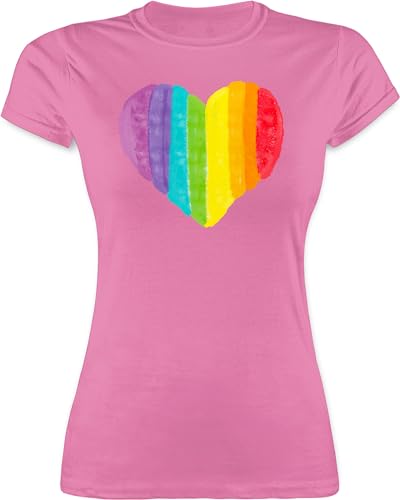Shirt Damen - LGBTQ Kleidung Pride Flag - Regenbogen Herz - XL - Rosa - t Shirts mit bunten Herzen LGBT Gay Funshirts für Frauen t-Shirt lgbtqia Oberteil lqbtq Oberteile Lesbian Funshirt Tshirt von Shirtracer