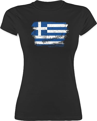 Shirt Damen - Fußball EM WM - Griechenland Vintage - M - Schwarz - Greek Tshirt Girl Flag Country griechisch t-Shirt Frauen länder griechische Flagge Shirts Greece t griechischen von Shirtracer