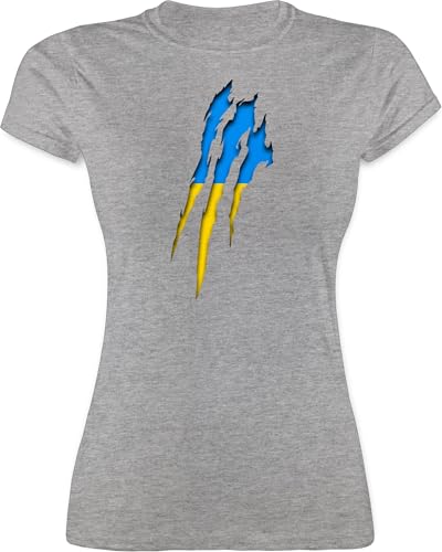Shirt Damen - Länder Fahnen und Flaggen - Ukraine Krallenspuren - XXL - Grau meliert - Trikot Country ukrain Funshirts für Frauen t-Shirt україна tailliert Ukraine+Tshirt uktaine Tshirt von Shirtracer