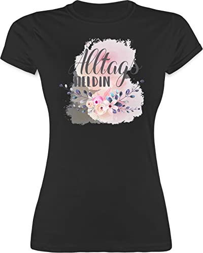 Shirt Damen - Alltagsheldin Geschenk Mama Krankenschwester Geschenkidee Erzieherin Lehrerin - L - Schwarz - zum Muttertag Mutter Mutti mütter muttertags Fuer für schöne Geschenke Tag 2024 von Shirtracer