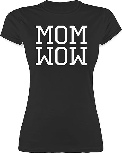 Shirt Damen - Mama - Mom Wow Weiss - M - Schwarz - muttertagsgeschenke Mum t-Shirt muttertagsgeschenk mütter Tshirt motherday Gift Muttertag Oberteil mutertagsgeschenke Mutter Shirts von Shirtracer