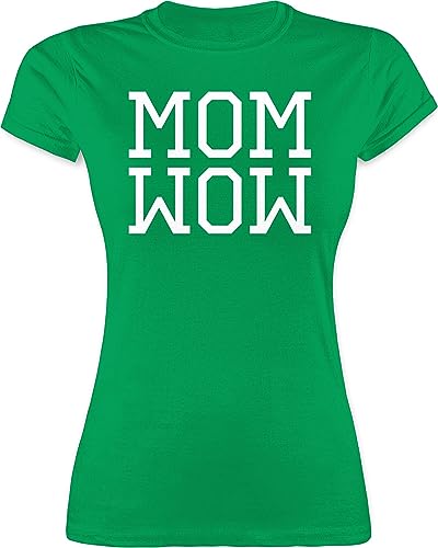 Shirt Damen - Mama - Mom Wow Weiss - XL - Grün - muttertagsgeschenke Mum t-Shirt muttertagsgeschenk mütter Tshirt motherday Gift Muttertag Oberteil mutertagsgeschenke Mutter Shirts von Shirtracer