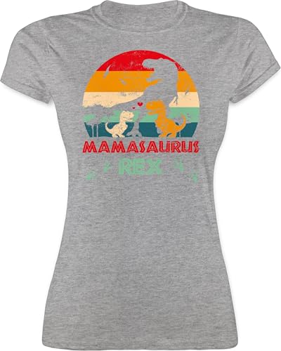 Shirt Damen - Mama Saurus Rex - Mamasaurus - L - Grau meliert - Tshirt Dino muttertagsgeschenke Mum t-Shirt muttertagsgeschenk mütter Oberteil motherday Gift Muttertag Shirts mutertagsgeschenke von Shirtracer