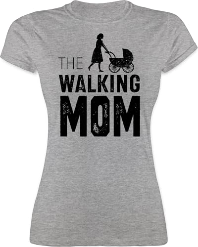 Shirt Damen - Mama - The Walking Mom - Mütter Kinderwagen Geschenk Geburt Lustig - M - Grau meliert - Tshirt muttertagsgeschenke Mum Mutter t-Shirt muttertagsgeschenk Muttertag Best von Shirtracer