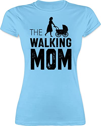 Shirt Damen - Mama - The Walking Mom - Mütter Kinderwagen Geschenk Geburt Lustig - S - Hellblau - Tshirt muttertagsgeschenke Mum Mutter t-Shirt muttertagsgeschenk Muttertag Best von Shirtracer