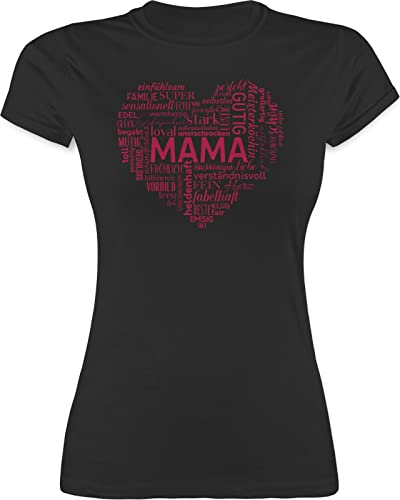 Shirt Damen - Mama Wortwolke Herz - M - Schwarz - muttertagsgeschenke Mum anneler gunu t-Shirt mom Tshirt mütter günü Oberteil muttertagsgeschenk Muttertag Koszulka motherday Gift Mutter Shirts von Shirtracer