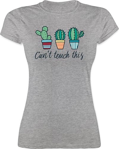 Shirt Damen - Manga & Comic Zubehör - Can't Touch This - XXL - Grau meliert - Tshirt Kaktus tischert t-schirts Shirts t-Shirt Tshirts Funshirt t-Shirts schirt Baumwolle t-schirt Oberteil t Girlie von Shirtracer