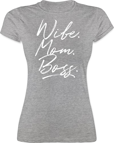 Shirt Damen - Momlife - Wife Mom Boss. Best Mom Muttertagsgeschenke Super Mama Beste Mom Life - S - Grau meliert - muttertagsgeschenk Mum Tshirt motherday Gift mütter t-Shirt mutertagsgeschenke von Shirtracer