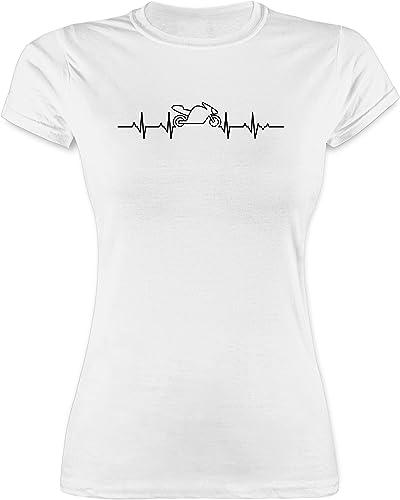 Shirt Damen - Biker - Herzschlag Motorrad - schwarz - XXL - Weiß - Frauen Tshirt Bike t-Shirt Motorrad. t Shirts Motorcycle t-Shirts sprueche für Geschenk t. Funshirts Frau Tshirts motorräder von Shirtracer