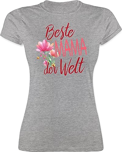 Shirt Damen - Beste Mama der Welt - Geschenk - L - Grau meliert - Muttertag Meine ist die Frau Tshirt Fuer Mutter tollste t-Shirt mütter t Mommy mom muttertagsgeschenk 2024 Tag für von Shirtracer