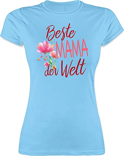 Shirt Damen - Beste Mama der Welt - Geschenk - L - Hellblau - Best mom Tshirt Frauen zum Muttertag Blumen t Shirts muttertagsgeschenke die t-Shirts Mutti Meine ist Funshirt Mami 2024 Weltbeste von Shirtracer