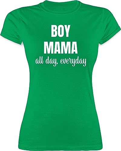 Shirt Damen - Boy Mama All Day Everyday weiß - L - Grün - Fuer Mutter t-Shirt mom Muttertag Oberteil mütter t Mami Mum muttertagsgeschenk muttertagsgeschenke Mutti Mommy 2024 Geschenke für von Shirtracer