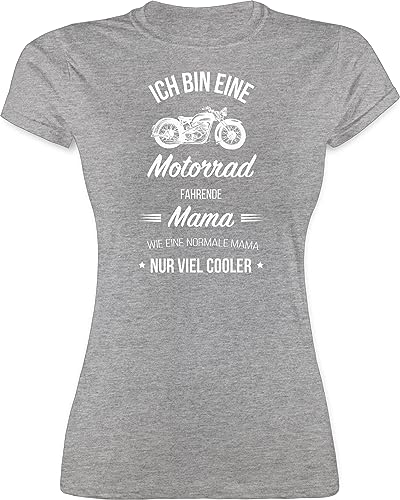 Shirt Damen - Ich Bin eine Motorrad fahrende Mama - XL - Grau meliert - Tshirt für Frauen 2024 t-Shirt Geschenke t Shirts Funshirts Tshirts Frau t-Shirts muttertags mom Geschenk Fuer Mutter mit von Shirtracer