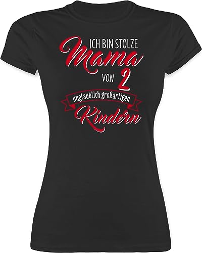 Shirt Damen - Ich Bin stolze Mama von 2 unglaublich großartigen Kindern - M - Schwarz - Geschenke für muttertagsgeschenke Mum Kind Tshirt muttertagsgeschenk t-Shirt mom mütter Fach Oberteil von Shirtracer