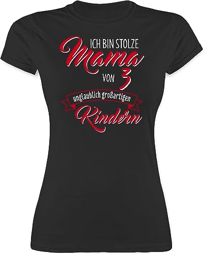 Shirt Damen - Ich Bin stolze Mama von 3 unglaublich großartigen Kindern - M - Schwarz - Muttertag t Mutter Tshirt Geschenk für Geschenke 2024 mom Mutti Mutter-Kind Oberteile muttertagsgeschenke von Shirtracer