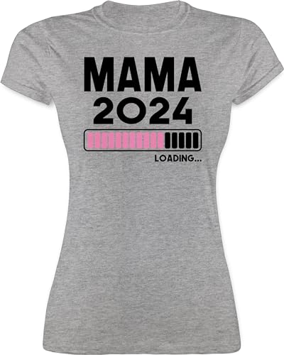 Shirt Damen - Mama Loading 2024 - Werdende Mutti Mutter - M - Grau meliert - schwangerschaftsgeschenk für mom Mum Schwangerschaft t-Shirt mütter Schwangere t-Shirts Mami verkünden t Shirts von Shirtracer