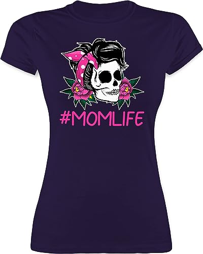 Shirt Damen - Mama - Momlife Rockabilly Totenkopf - M - Lila - Fuer Mutter t-Shirt Muttertag 2024 Shirts Mommy Tshirt mütter Geschenke t frische Oberteil Tag Oberteile Geschenk schöne für die von Shirtracer