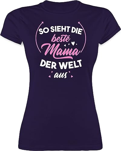 Shirt Damen - So Sieht die Beste Mama der Welt aus rosa/weiß - L - Lila - Tshirt muttertagsgeschenke Mum t-Shirt Mutter muttertagsgeschenk mütter Oberteile motherday Gift Muttertag Oberteil von Shirtracer