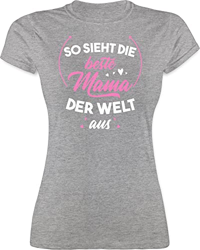 Shirt Damen - So Sieht die Beste Mama der Welt aus rosa/weiß - XL - Grau meliert - Geschenk Fuer Mutter Tshirt zum Muttertag Oberteile Mami 2024 Frauen mom t-Shirts mütter Geschenke t von Shirtracer