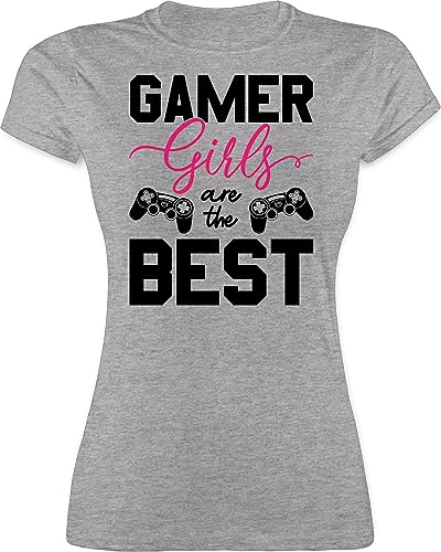 Shirt Damen - Nerd Geschenke - Gamer Girls Are The Best - M - Grau meliert - geekshirt zocker Girl Tshirt Geek t zocken Geschenk nerdgeschenk Geeks nerdige Nerds für Geschenkideen Computer sprüche von Shirtracer