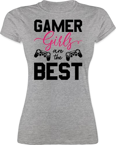Shirt Damen - Nerd Geschenke - Gamer Girls Are The Best - S - Grau meliert - geekshirt zocker Girl Tshirt Geek t zocken Shirts Nerds t-Shirt Geeks Tshirts nerdgeschenk Gaming nerdige computerfreaks von Shirtracer