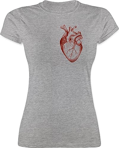 Shirt Damen - Nerd Geschenke - Herz Anatomie - XXL - Grau meliert - Tshirt mit anatomischem geekshirt zocker Arzt t-Shirt Anatomy Geek Heart Tshirts t Nerds ärzte Shirts Geeks Herzen t-Shirts von Shirtracer