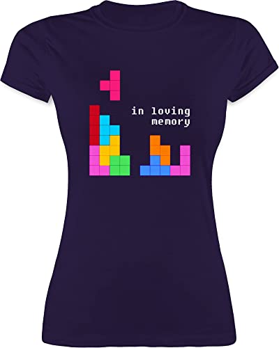 Shirt Damen - Nerd Geschenke - Tetris in Loving Memory - L - Lila - Tshirts t für Gamer innen Geek zocker 90 er Jahre Girl Tshirt zocken Geschenk t-Shirt Geeks Shirts nerdige t-Shirts nerdgeschenk von Shirtracer