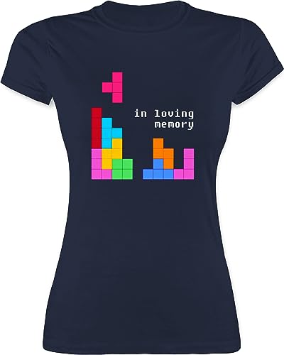 Shirt Damen - Nerd Geschenke - Tetris in Loving Memory - L - Navy Blau - t-Shirts aus den 90er geekshirt zocker Gamer Tshirt 90 er Geek t zocken Gaming t-Shirt für innen Nerds Tshirts Geeks Jahre von Shirtracer