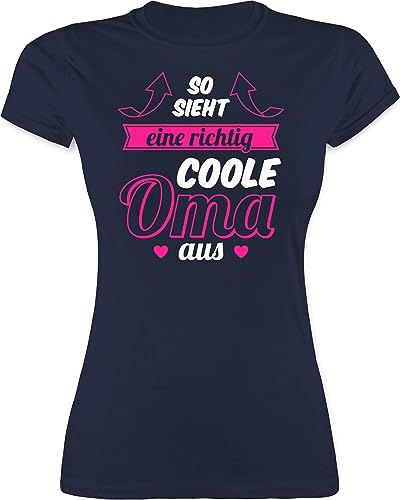 Shirt Damen - Geschenk - So Sieht eine richtig Coole Oma aus - weiß/Fuchsia - S - Navy Blau - Geschenke für omis Omas die Fuer Grossmutter groseltern zum Geburtstag Geschenkideen Muttertag von Shirtracer