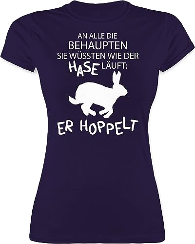 Shirt Damen - Oster Outfit - Der Hase hoppelt läuft - L - Lila - Funny Bunny t-Shirts Ostergeschenk für sie osterüberraschungen osterhasen t Shirts ostergeschenke kleinigkeit Ostern von Shirtracer