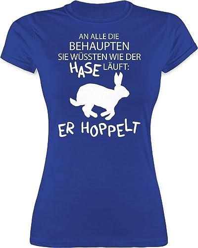 Shirt Damen - Oster Outfit - Der Hase hoppelt läuft - M - Royalblau - Tshirt Ostern osterhasen er t-Shirts Oster- t osterkleinigkeiten t-schirt ostershirt osterüberraschungen Kurzarm osterideen von Shirtracer