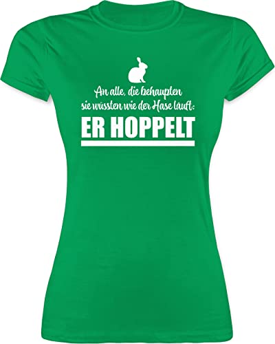 Shirt Damen - Der Hase läuft Nicht er hoppelt I Hoppelhase - M - Grün - osterhasen Ostern t-Shirt Osterhase Ostern￼ Tshirt Hasen hasenmotiv für Frauen häschen t mit Motiv von Shirtracer