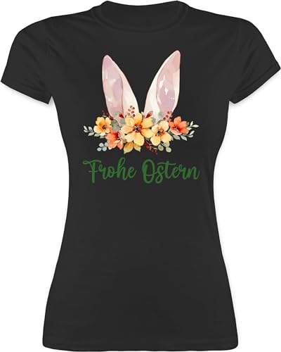 Shirt Damen - Oster Outfit - Frohe Ostern Hasenohren Osterüberraschung I Ostern Mini Geschenke Osterkleinigkeiten - M - Schwarz - Tshirt Oster-t-Shirt ostermotiv froh t-Shirt ostergeschenke von Shirtracer