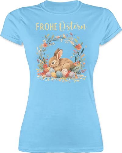 Shirt Damen - Oster Outfit - Ostergeschenk Frohe Ostern niedlicher Osterhase Osterüberraschung I Mitbringsel Ostern Mini Geschenke - L - Hellblau - Oster-Tshirt Oster-t-Shirt ostermotiv Easter von Shirtracer