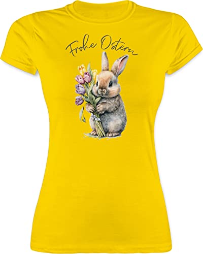 Shirt Damen - Outfit - Frohe Ostern süßer Osterhase Tulpen I Oster Hase - M - Gelb - t-Shirt Oster-t-Shirt ostermotiv hasi Tshirt ostergeschenke osterfest Ostern￼ t osteroutfit osterartikel von Shirtracer