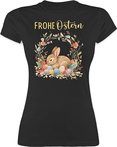 Shirt Damen - Oster Outfit - Ostergeschenk Frohe Ostern niedlicher Osterhase Osterüberraschung I Mitbringsel Ostern Mini Geschenke - S - Schwarz - Oster-Tshirt Oster-t-Shirt ostermotiv Easter von Shirtracer