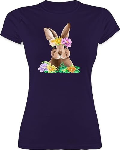 Shirt Damen - Hase mit Blumenkranz I Osterhase I Oster Hase - L - Lila - Oster-t-Shirt osterhasen Bunny t-Shirt Ostern Hasen Blumen für Frauen t hasenmotiv Ostern￼ Tshirt osterhasen+Shirt von Shirtracer