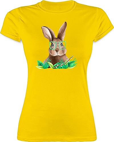 Shirt Damen - Oster Outfit - Hase mit Brille - S - Gelb - kleinigkeit Ostern Osterhase Happy Easter ostergeschenke Erwachsene Ostern. osterideen ostermitbringsel ostersachen ostermotive von Shirtracer