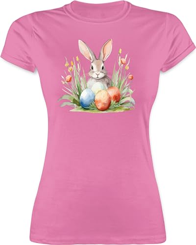 Shirt Damen - Outfit - Hase mit Ostereiern I Osterhase I Oster Hase - L - Rosa - Oster-t-Shirt Ostern Easter t-Shirt ostergeschenke ostermotiv Ostern￼ Tshirt osteroutfit osterfest Osterei t von Shirtracer