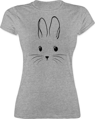 Shirt Damen - Oster Outfit - Hasen Kopf Simple I Hase einfach - M - Grau meliert - Ostern Tshirt Oster-t-Shirt ostermotiv Bunny t-Shirt Ostergeschenk Freundin ostergeschenke osterfest Ostern￼ von Shirtracer