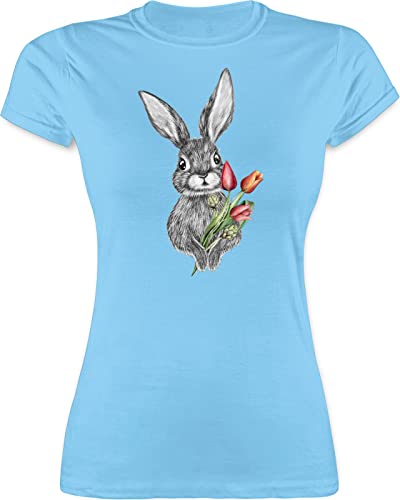 Shirt Damen - Kaninchen I Hase I - S - Hellblau - osterhasen Oster t-Shirt Osterhase Hasen Tshirt hasenmotiv Ostern Shirts häschen Ostern￼ Oberteil mit frühling Oberteile Motiv t von Shirtracer