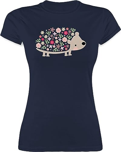 Shirt Damen - Süßer Igel Frühlingstiere mit Blumen I - M - Navy Blau - Ostergeschenk Tier t-Shirt ostergeschenke Kita für Frau t Ostern Tiere Tshirt Ostern￼ t-schirt Hedgehog Shirts von Shirtracer