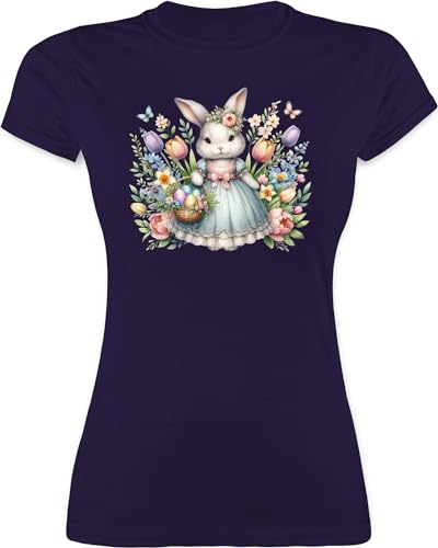 Shirt Damen - Oster Outfit - Süßes Hasenmädchen Häschen Niedliches Hasenbild Osterhase Hasenmotiv - M - Lila - Hasen Ostern ostergeschenke osterngeschenke osterfest Ostern. von Shirtracer