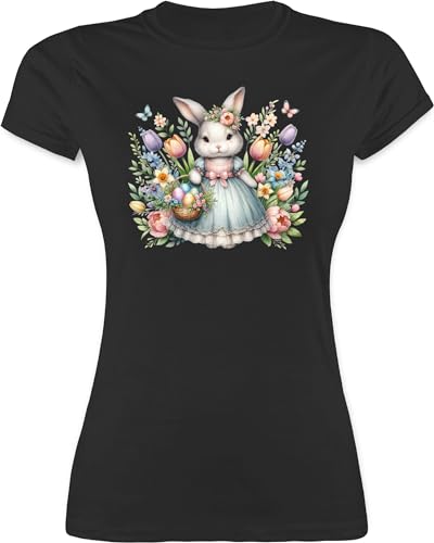 Shirt Damen - Oster Outfit - Süßes Hasenmädchen I Häschen Niedliches Hasenbild I Osterhase I Hasenmotiv - XXL - Schwarz - Oster-t-Shirt Ostern süß t-Shirt ostergeschenke ostermotiv hase Tshirt von Shirtracer